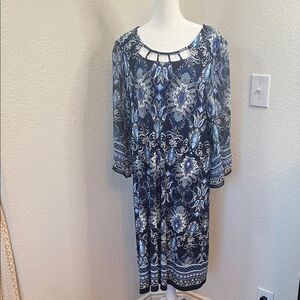 Studio One New York Elegant Blue Patterned Sheath Dress